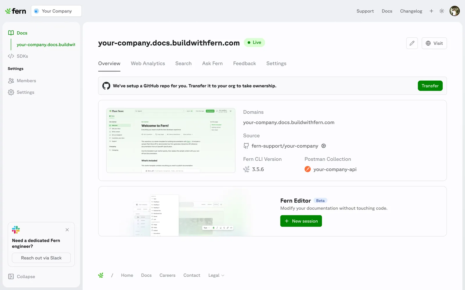 Fern dashboard