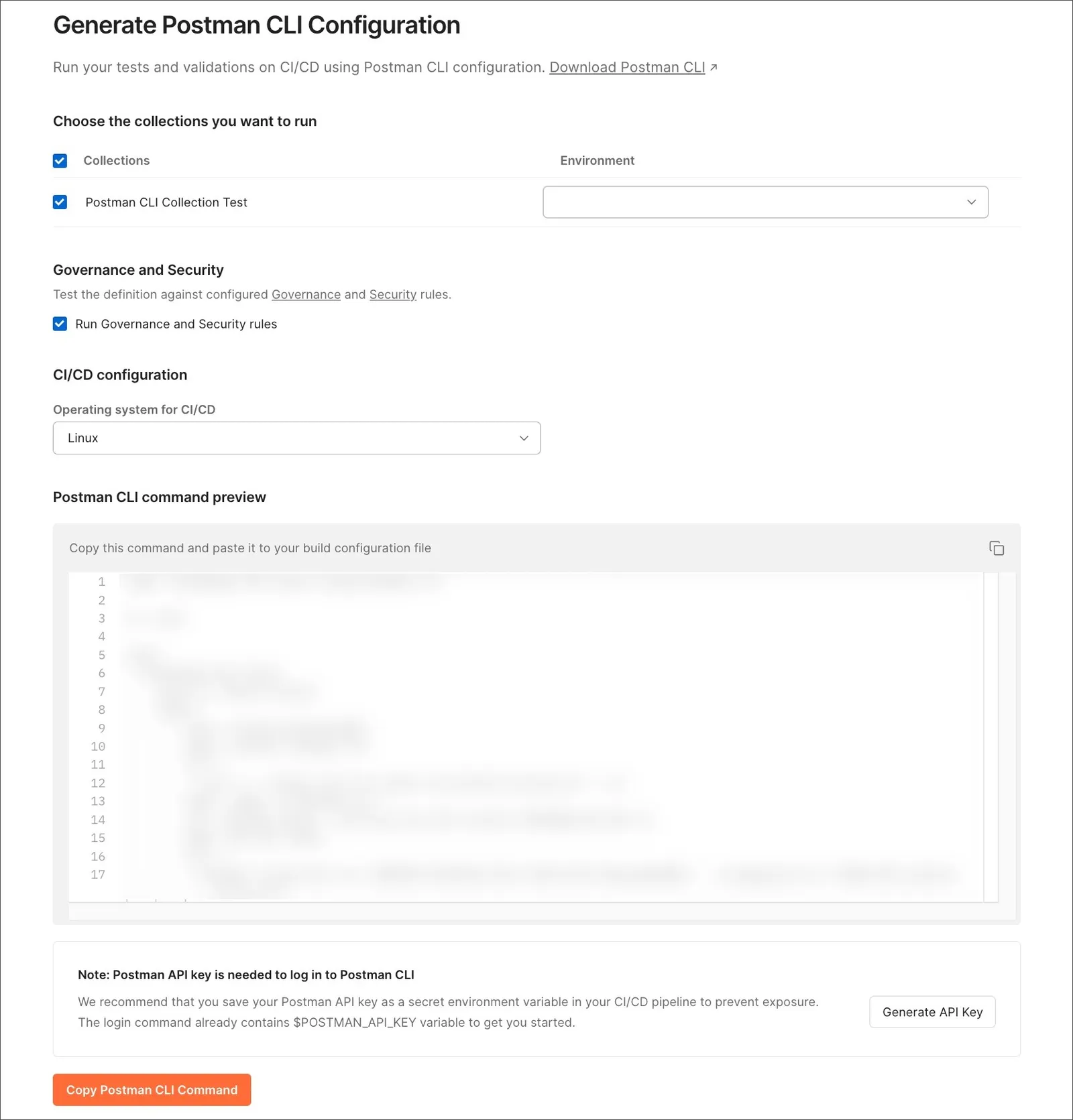 Generate the Postman CLI configuration