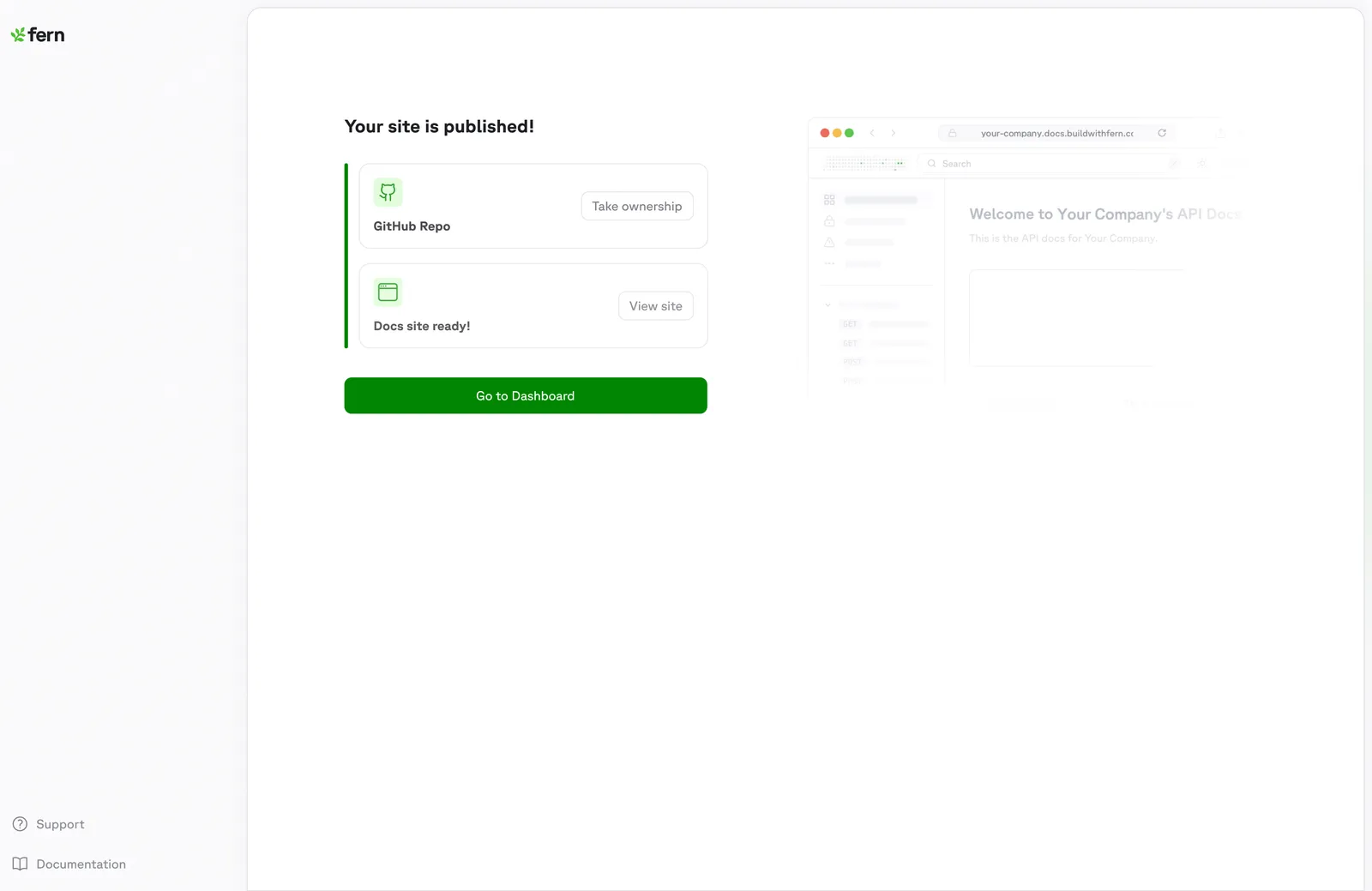 Published docs screen