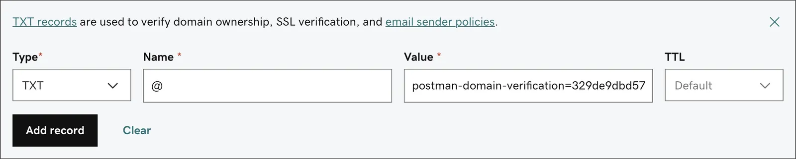Adding a TXT record