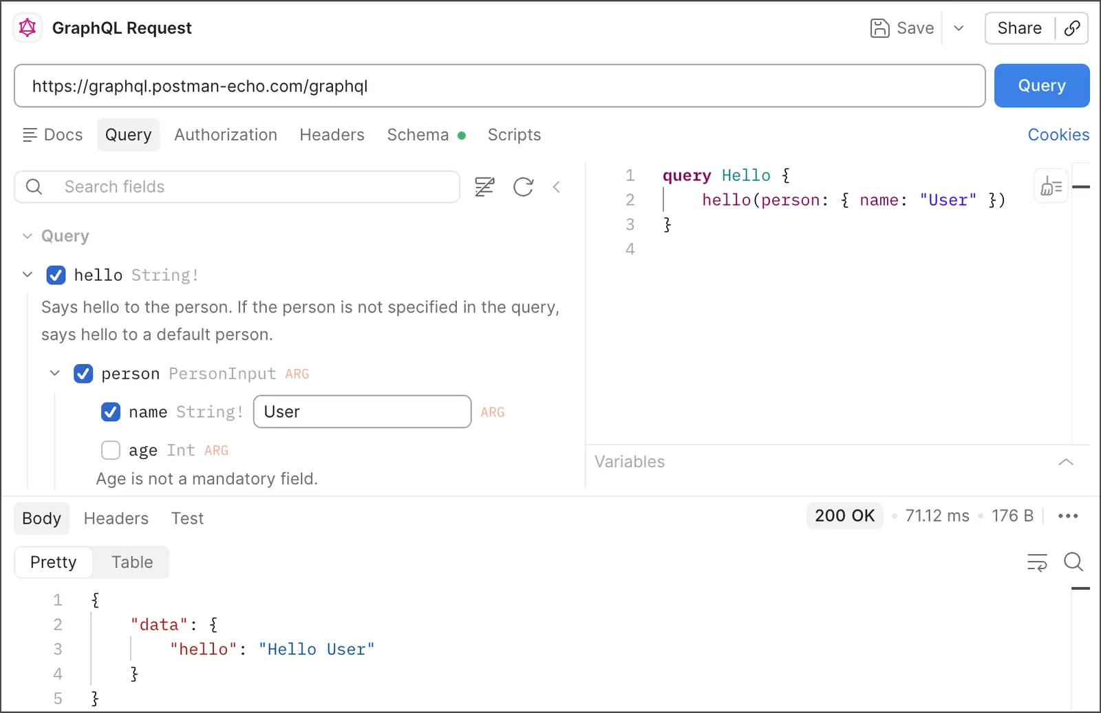 GraphQL request with a single query
