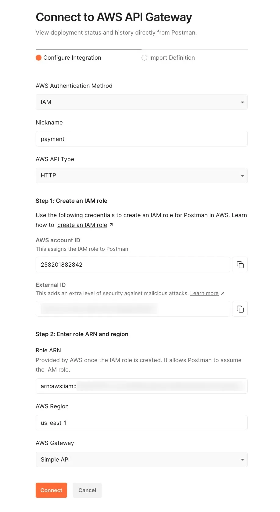 Connecting with AWS IAM role