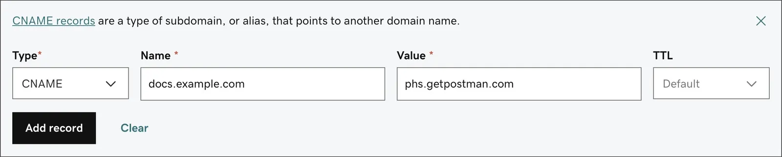 Adding a CNAME record