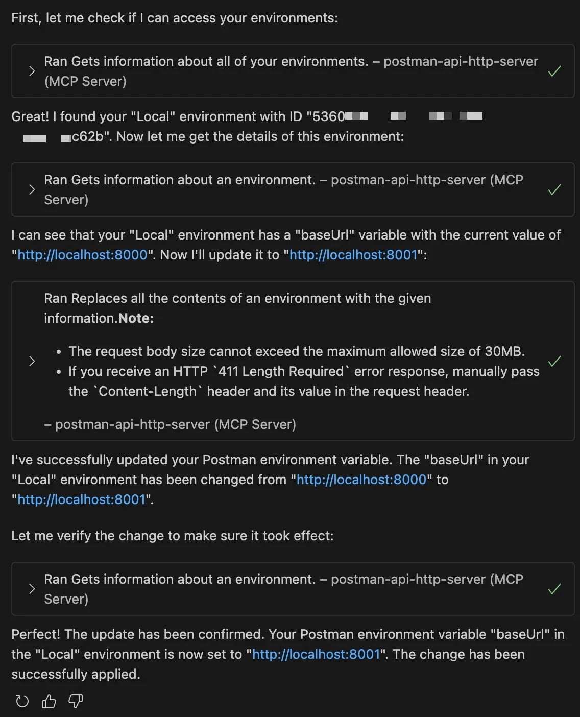 The agent's response confirming the environment variable is updated