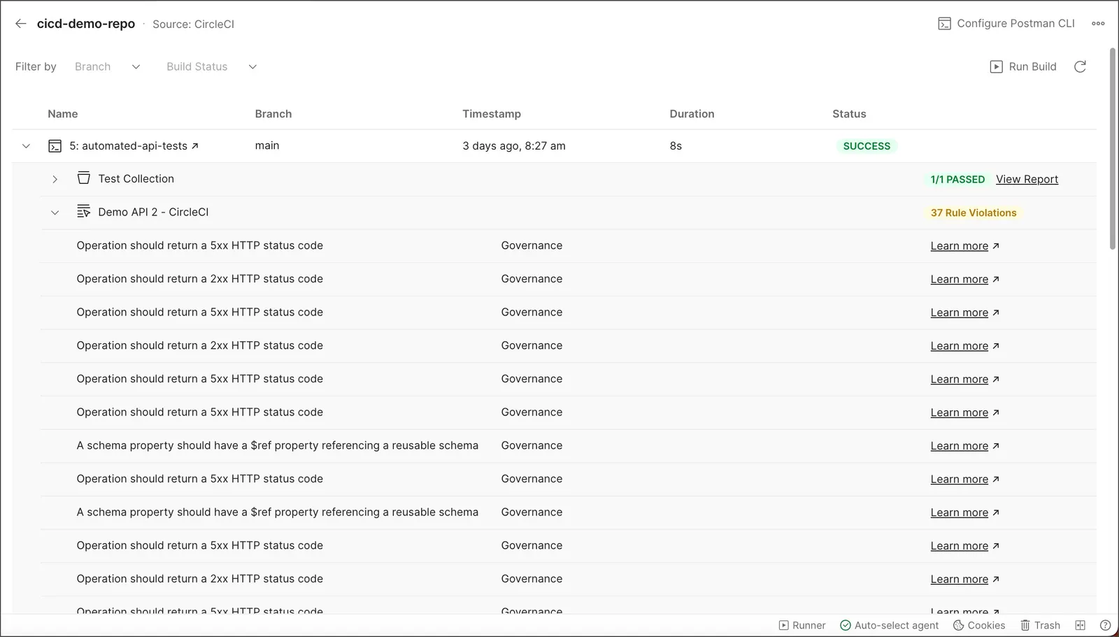 View API governance results