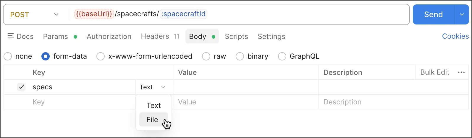 Select the form data file option