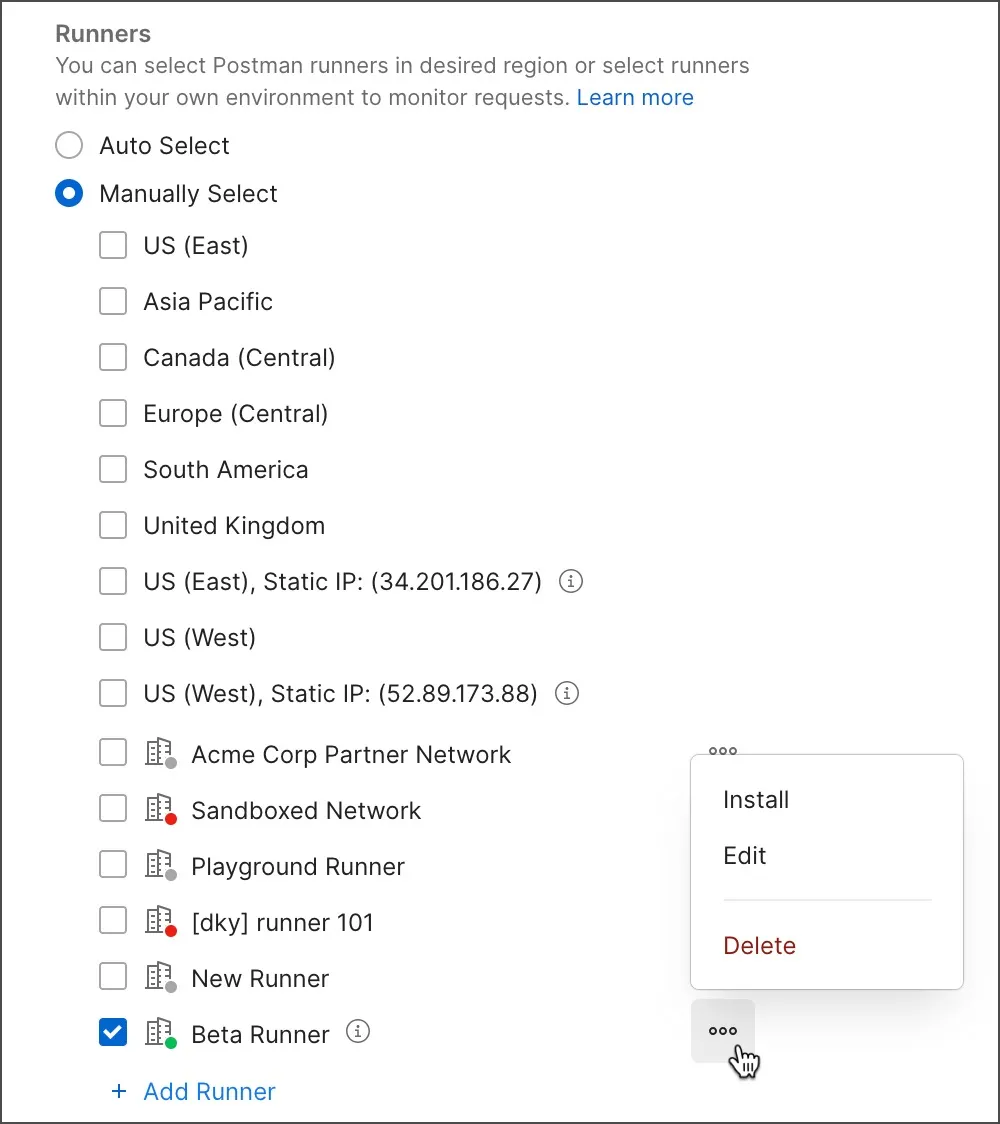 Manage a runner from a monitor