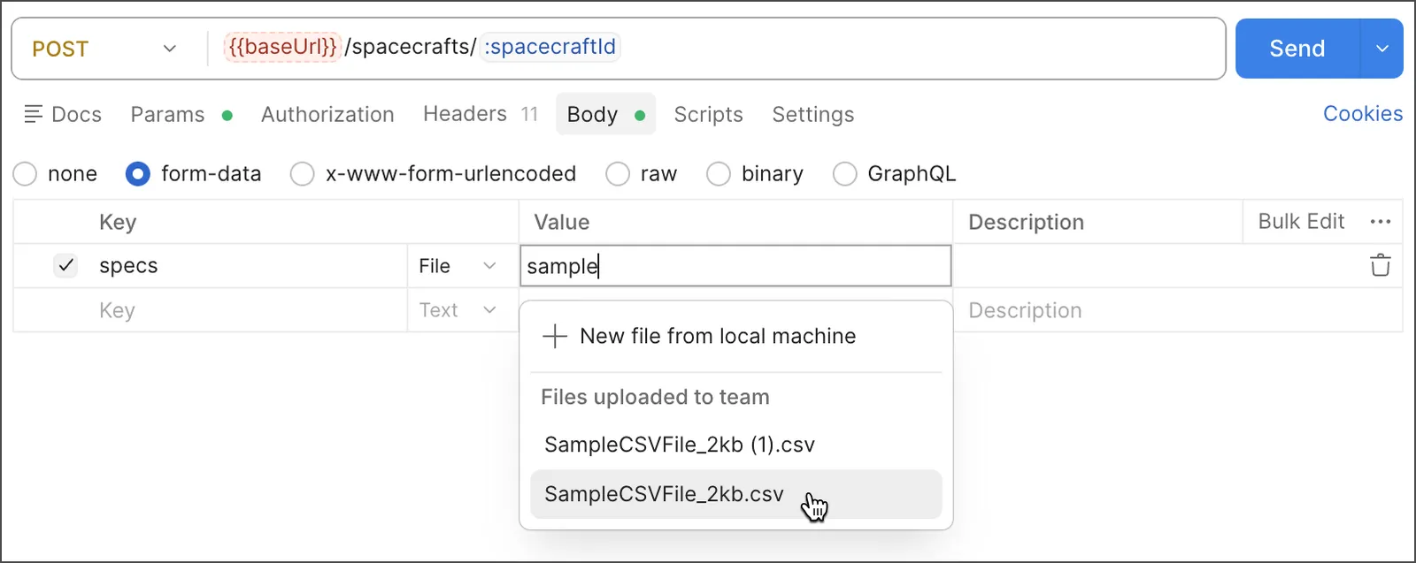 Select a test data file