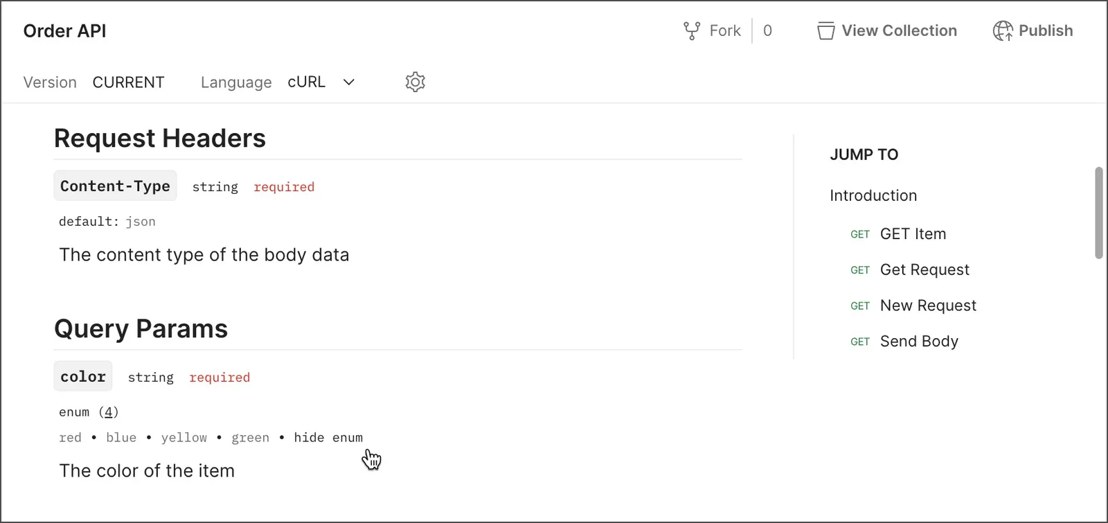 View documentation for a collection with types