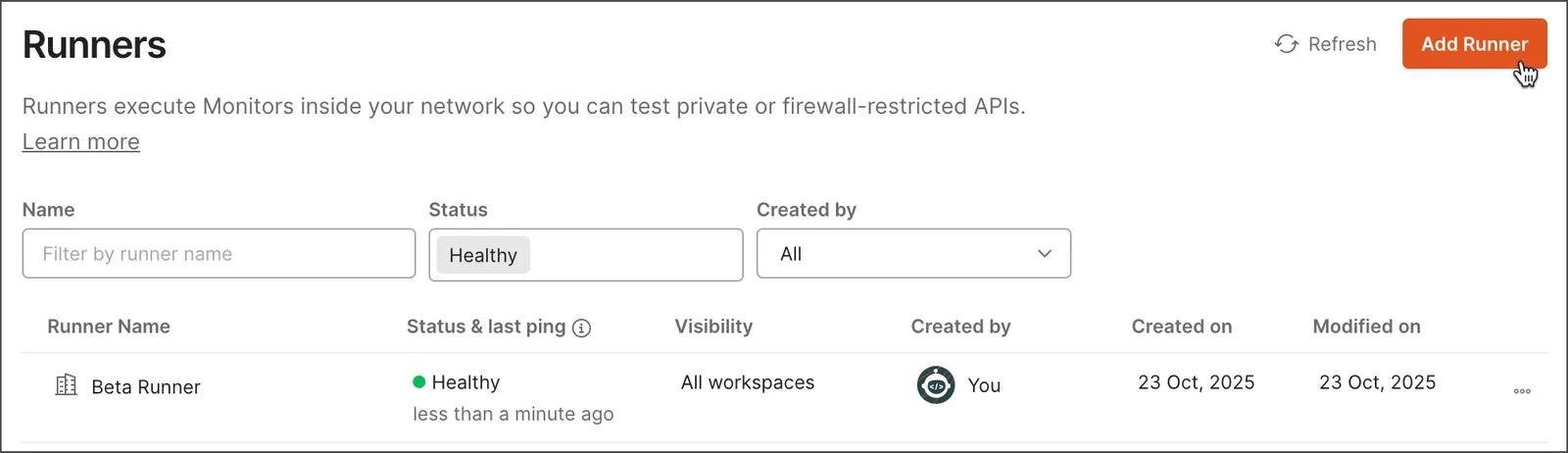 Add a runner from Runner settings