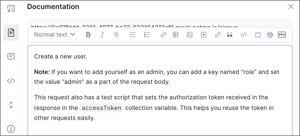 Postman editor