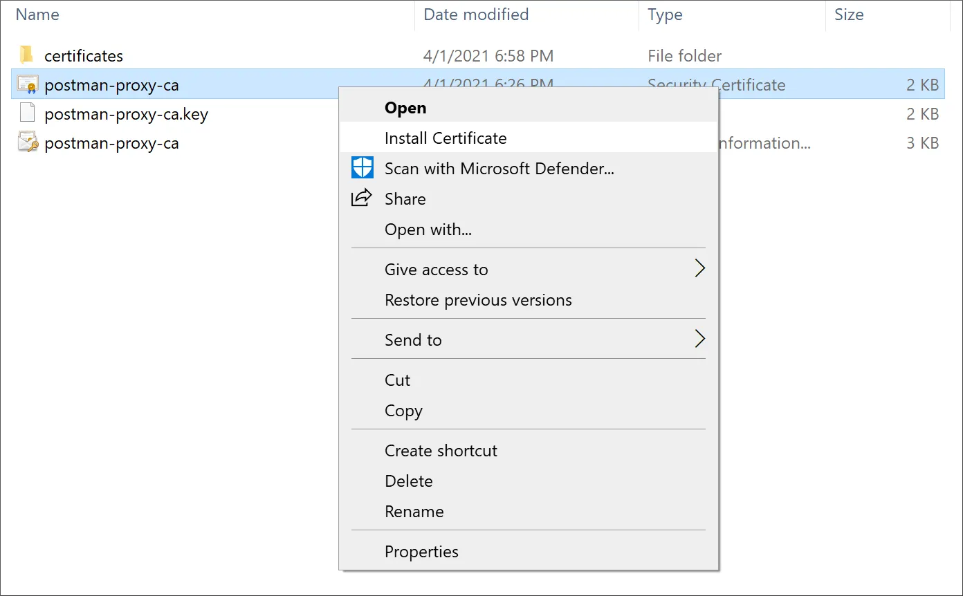 Select crt file