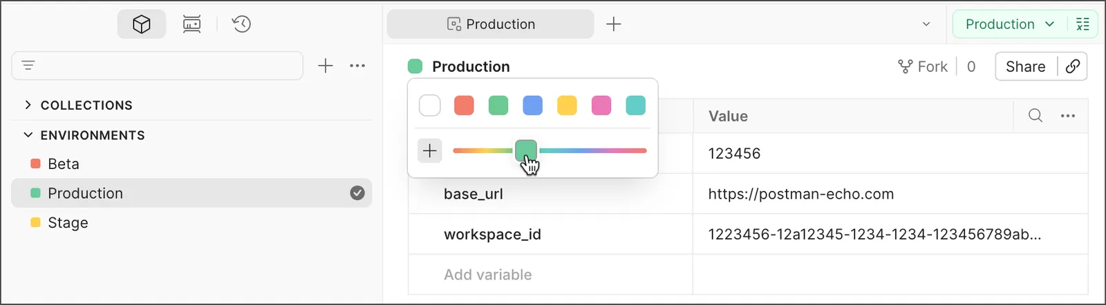 Environment colors in Postman