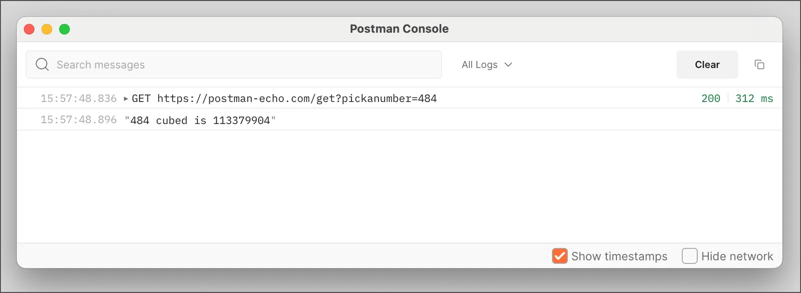 How logs look in the console