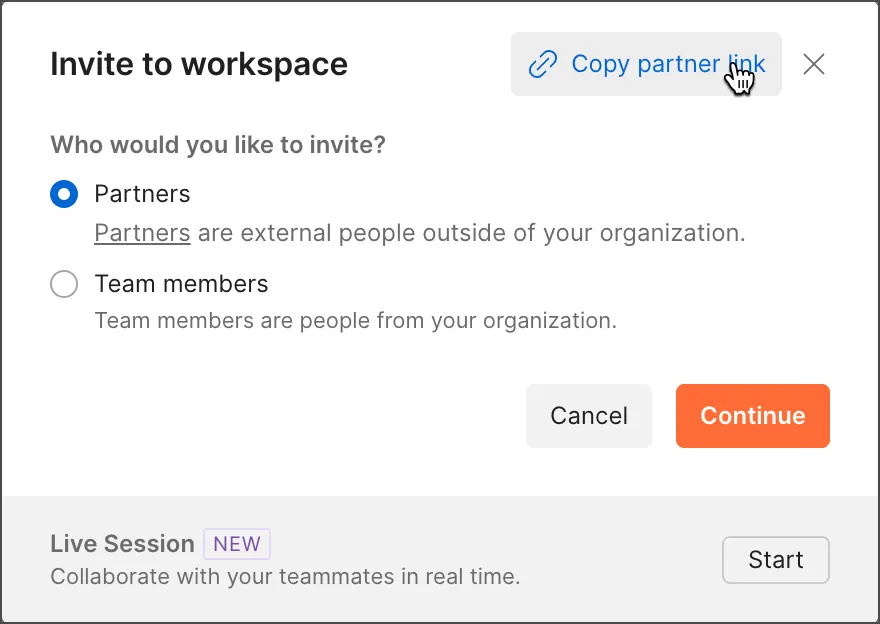 Invite partners via link
