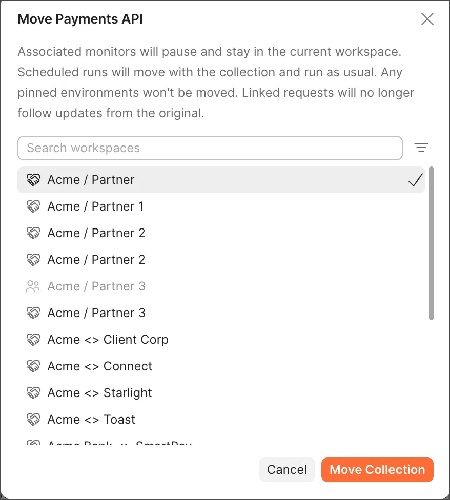 Move element Partner Workspace