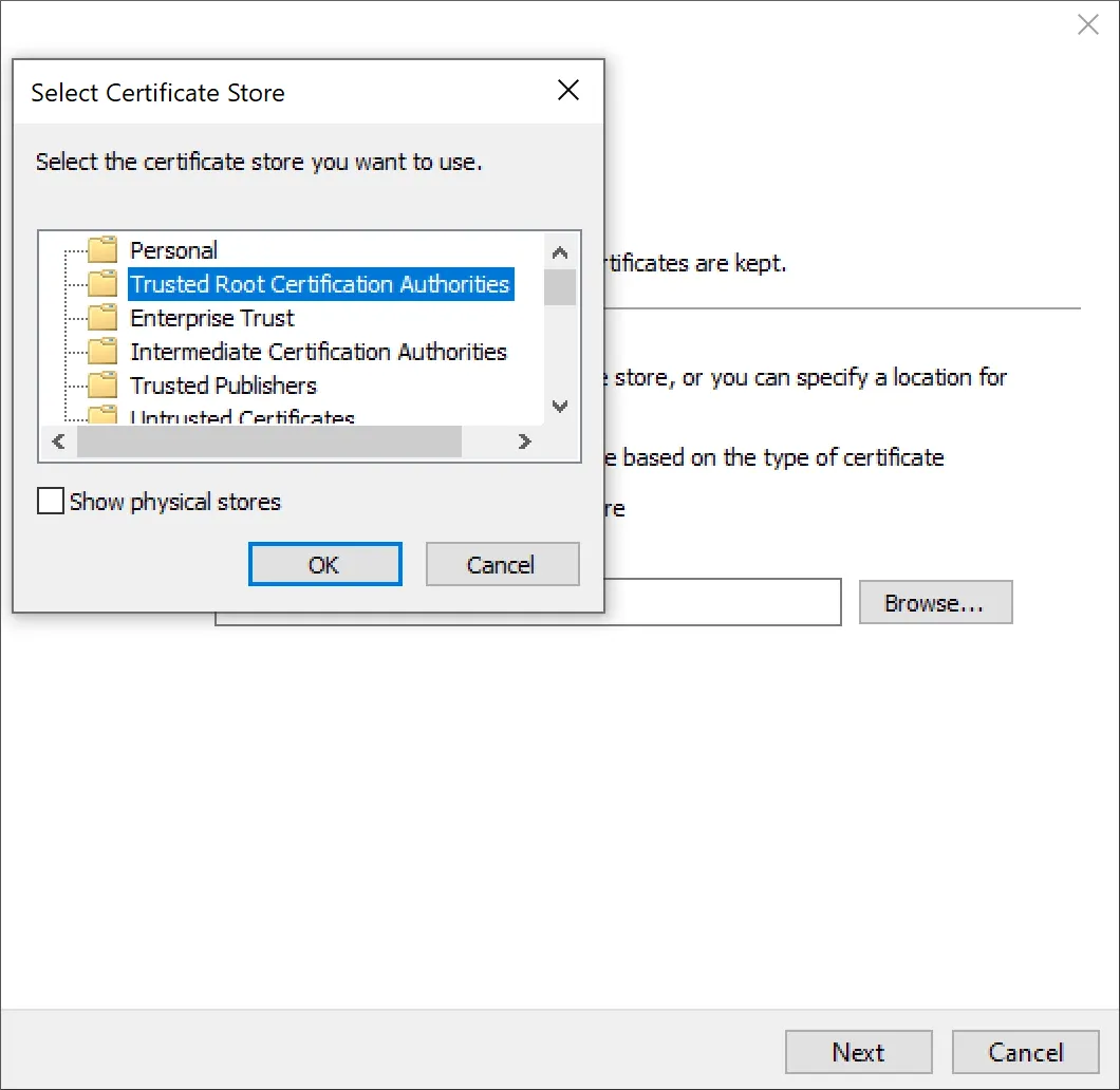 Select trust root crt authorities