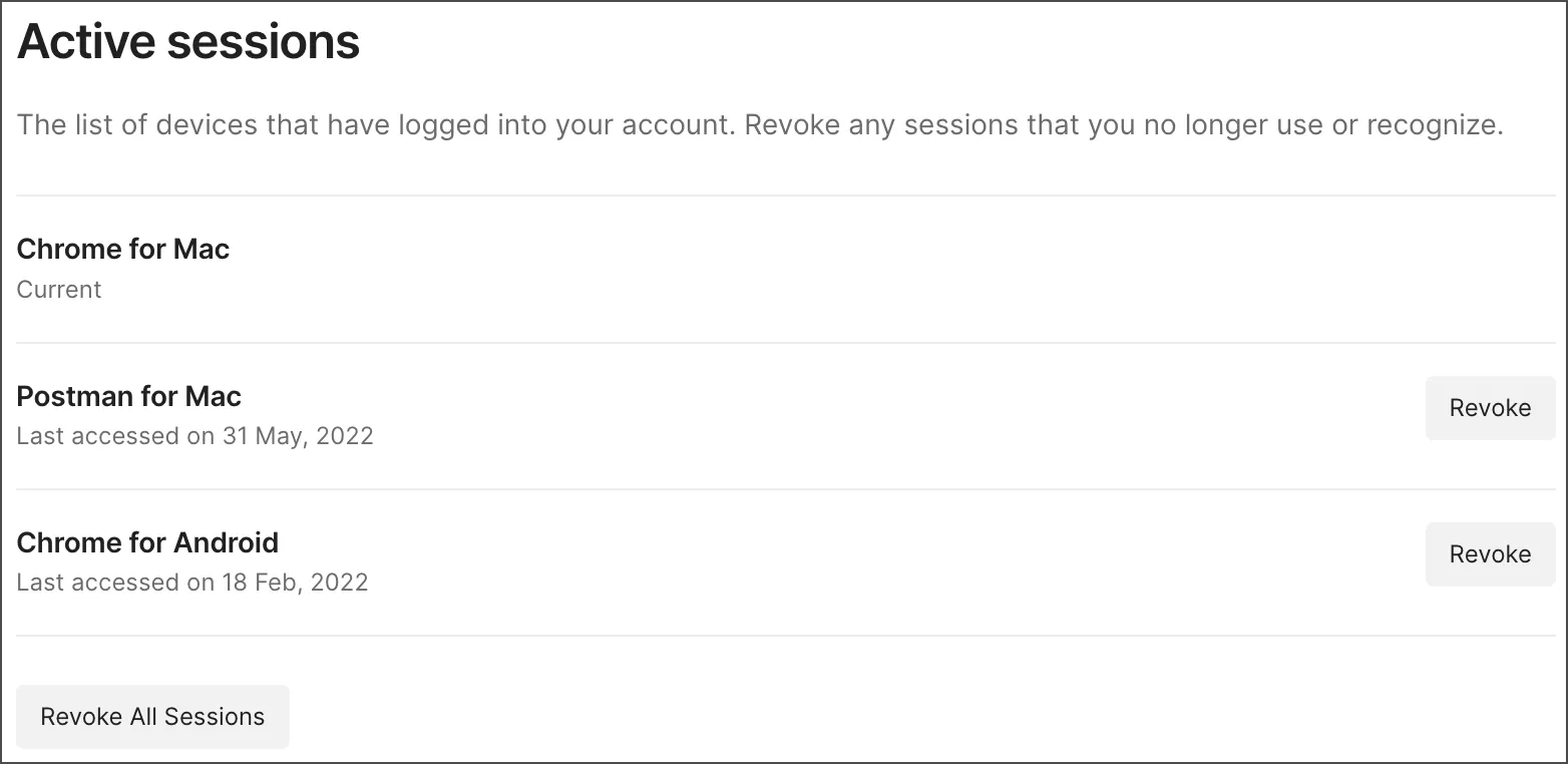 Active sessions