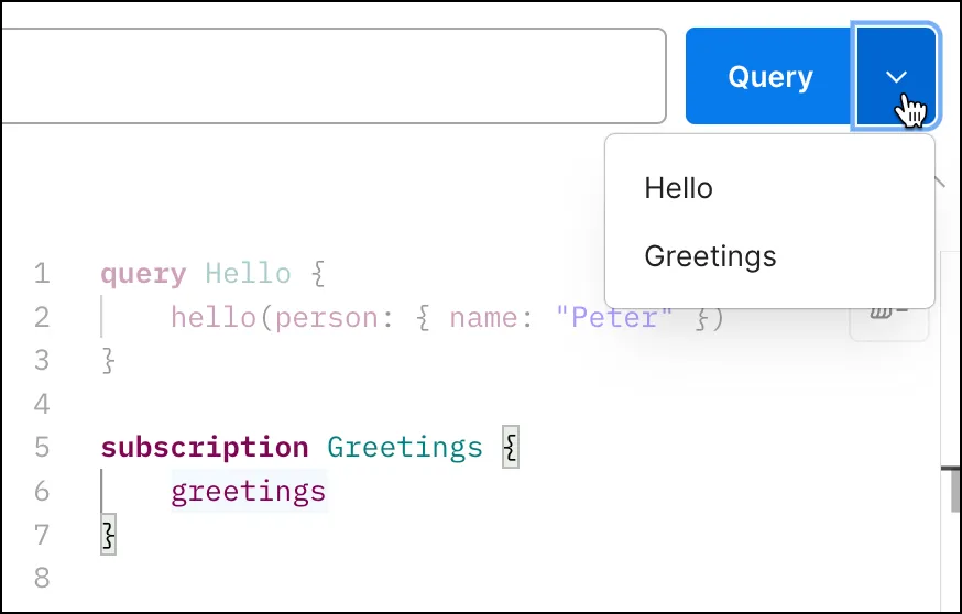 Select a query with the Query button dropdown list