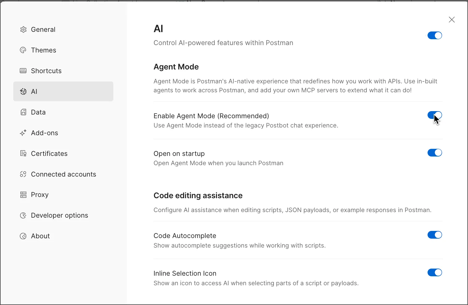 Agent Mode toggle