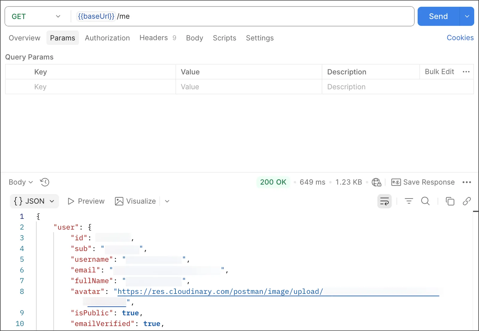 A successful Get authenticated user endpoint response
