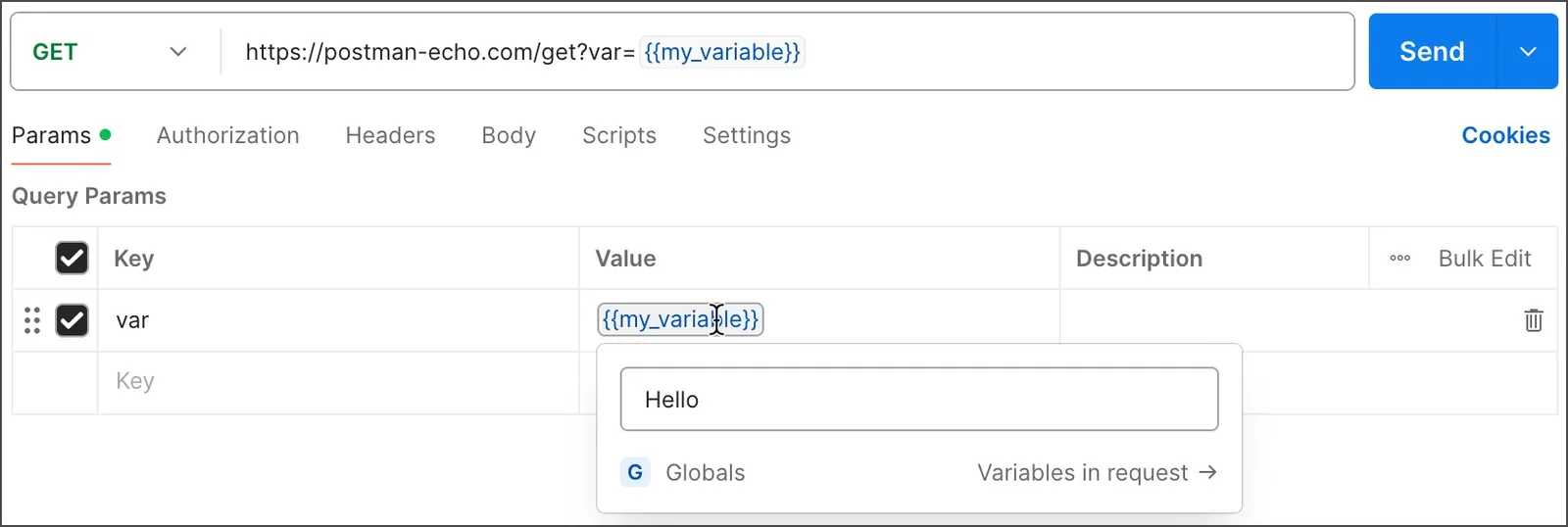 View the variable value and scope