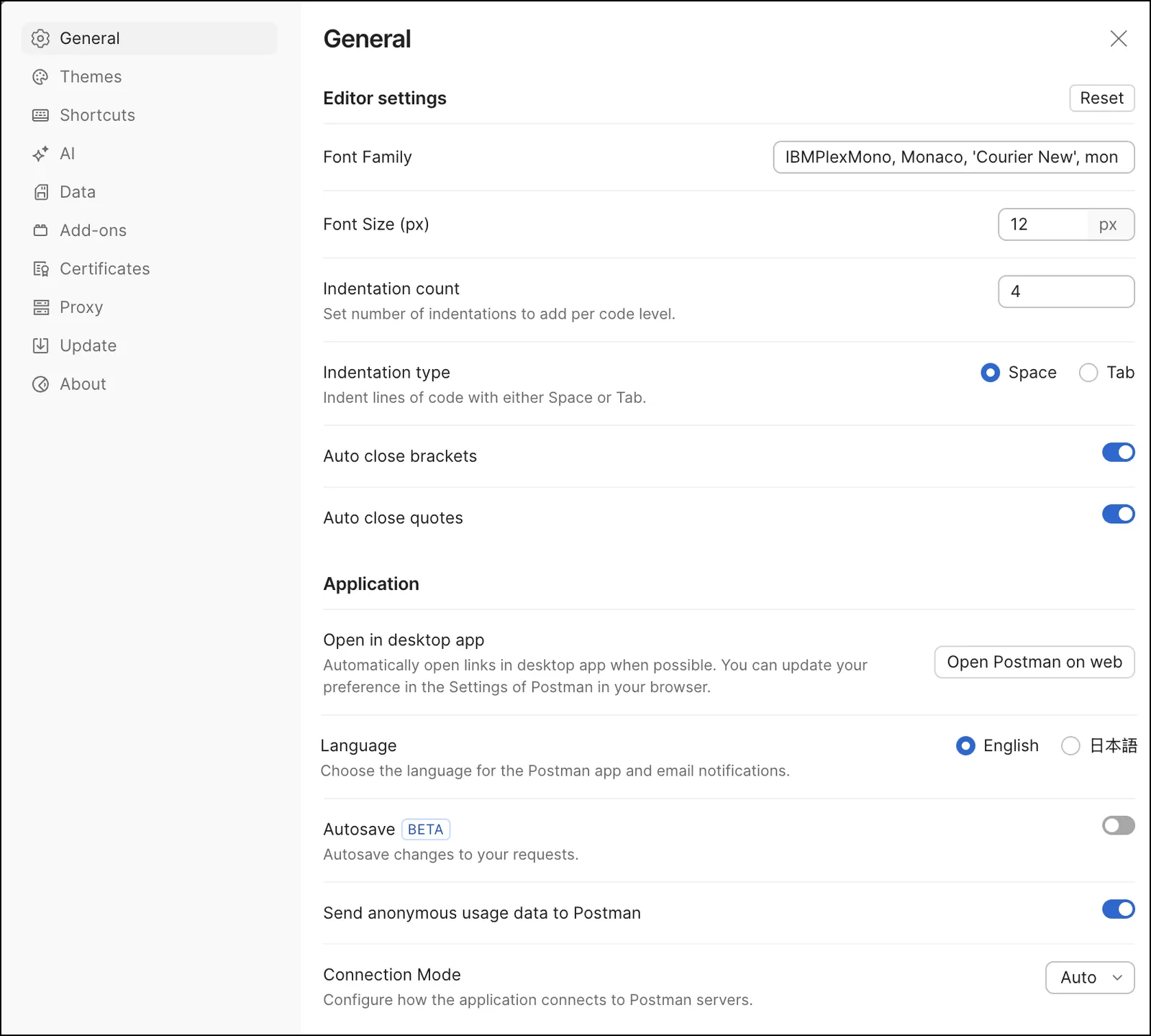 General settings