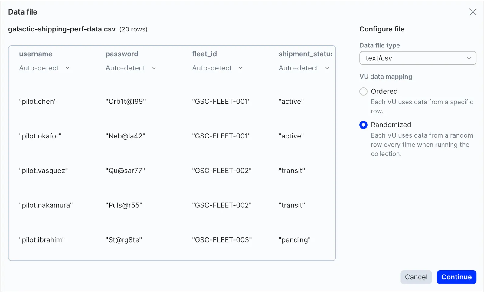 Selecting a data type for imported data