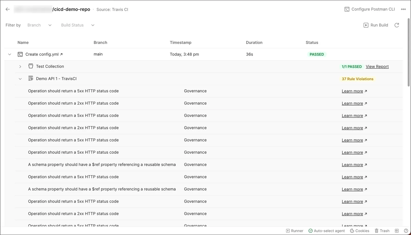 View API governance results