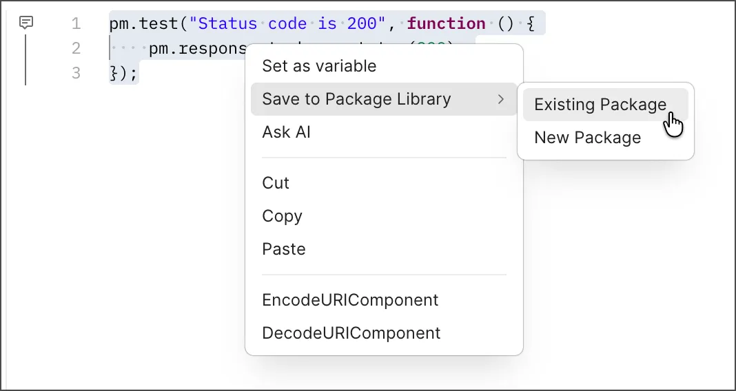 Right-click to add code to a package