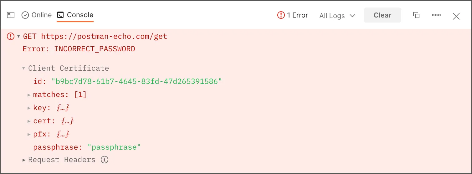 Console certificate error