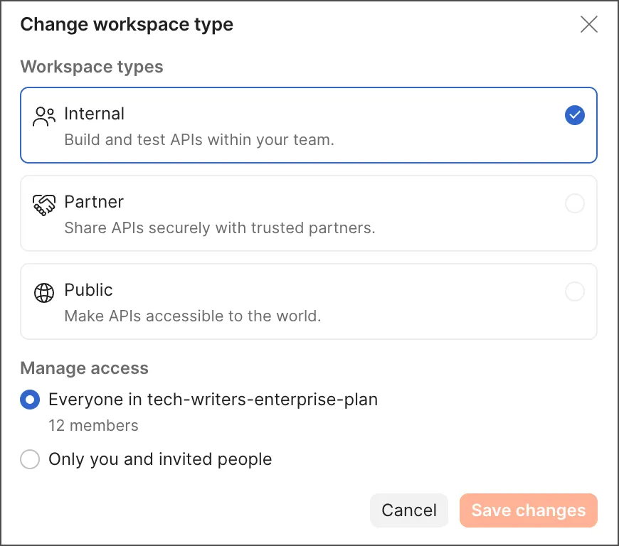 Changing workspace visibility