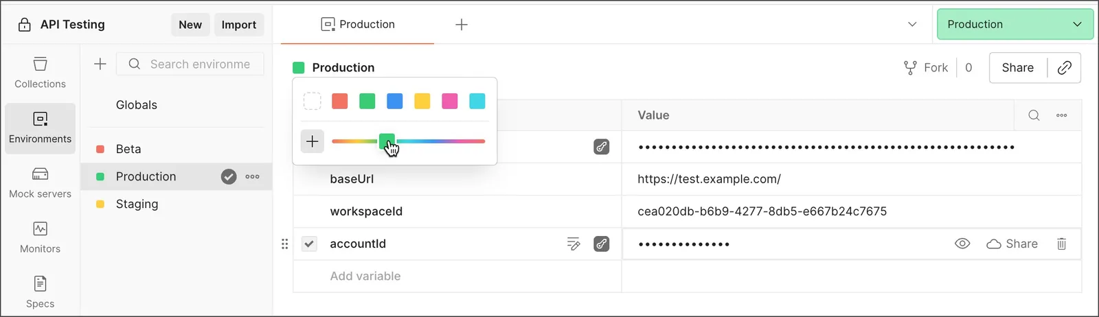 Environment colors in Postman