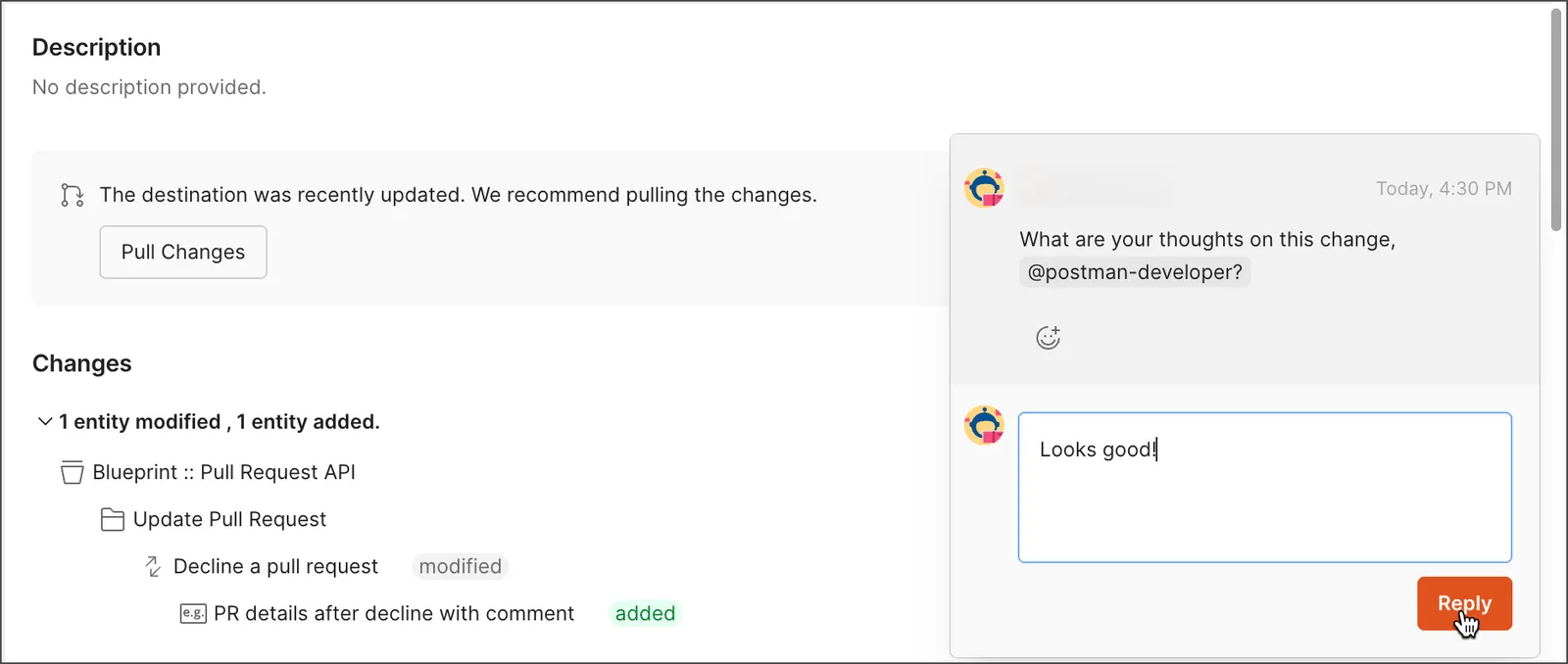 Reply to an inline comment on a pull review