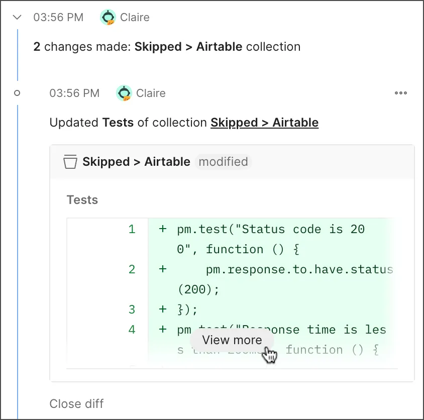 Collection changelog view changes