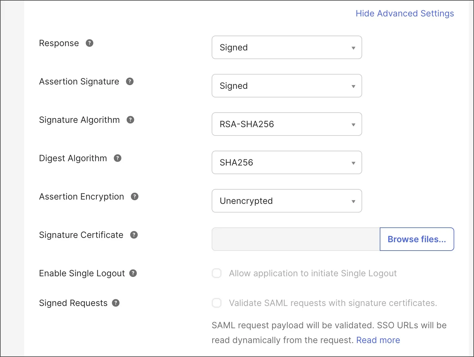 Configure advanced custom SAML settings