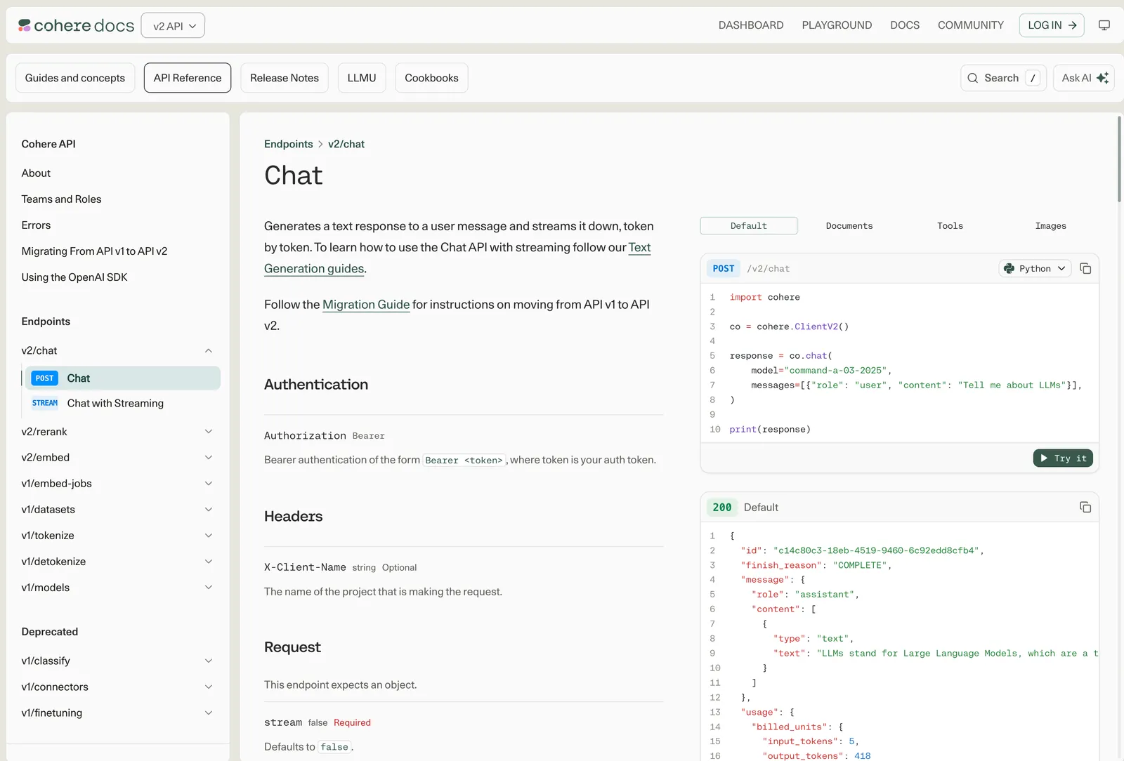 Example Fern Docs site: Cohere