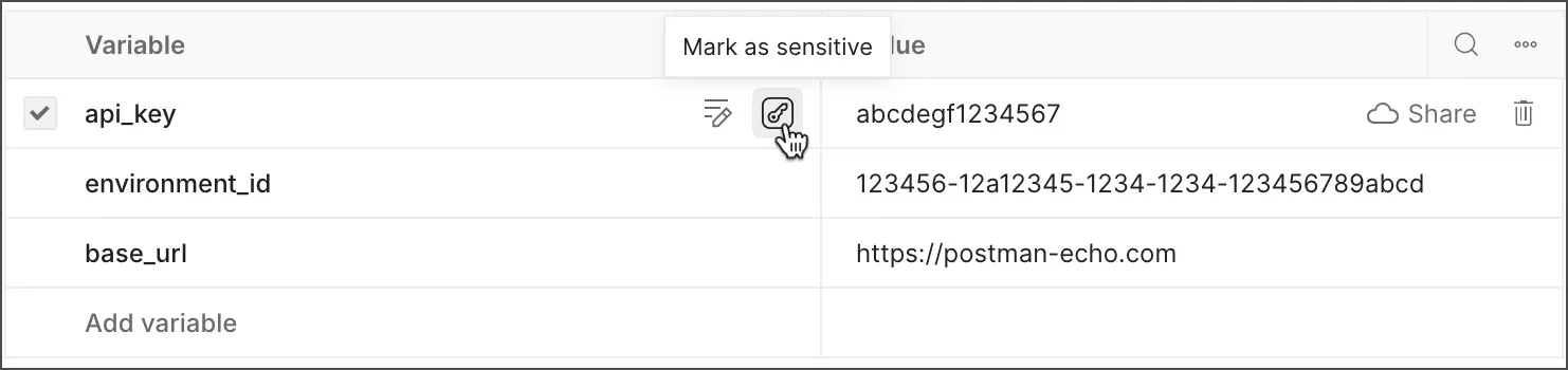 Set environment variable as sensitive data