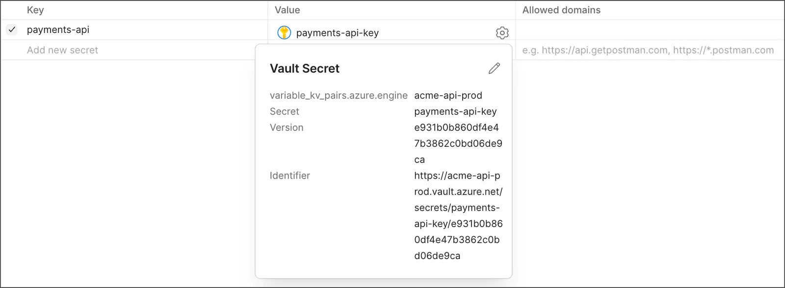Azure secret details