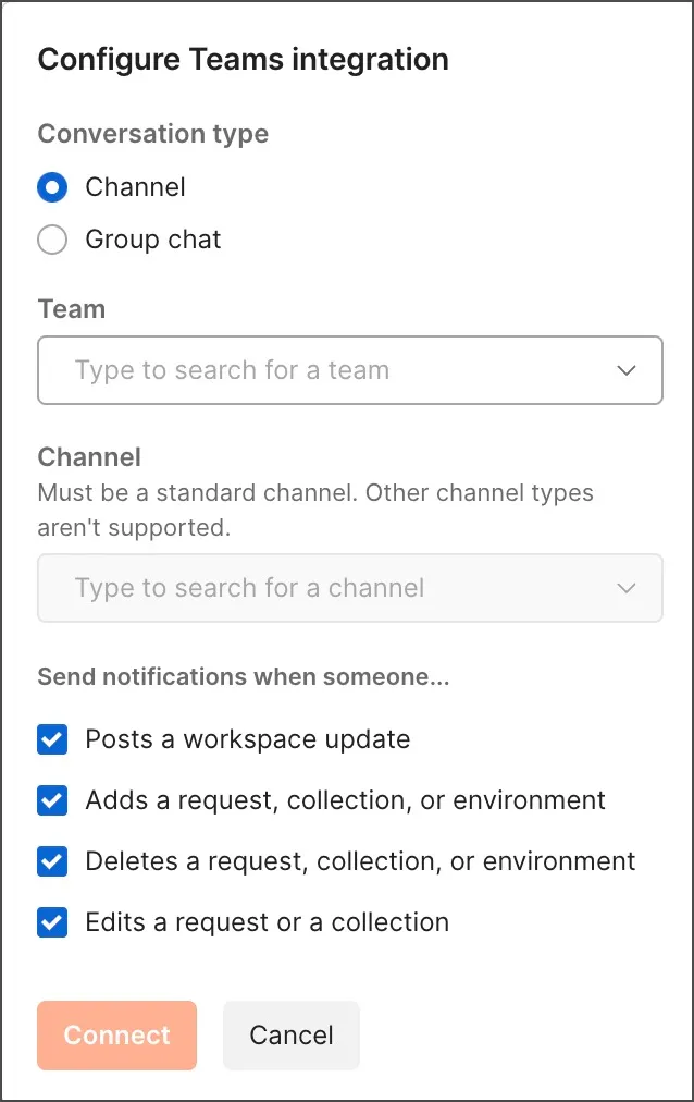 Connect Teams channel to Postman workspace