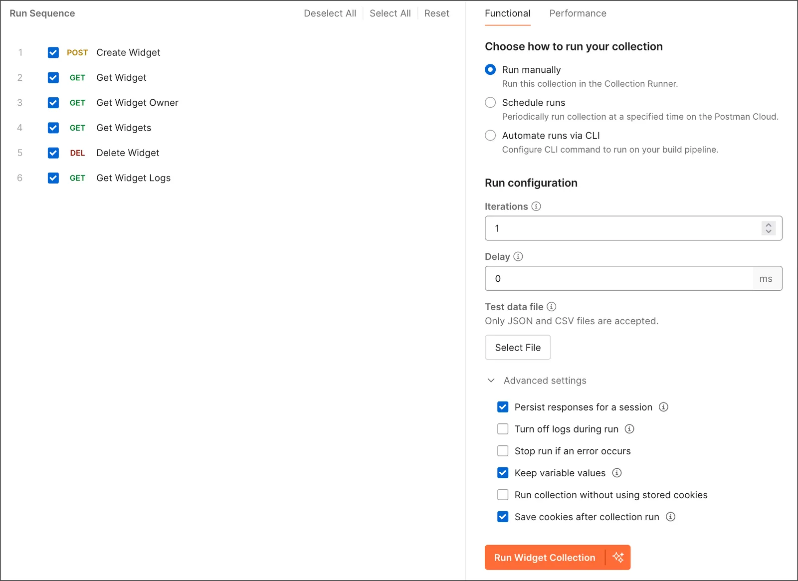Collection Runner configuration