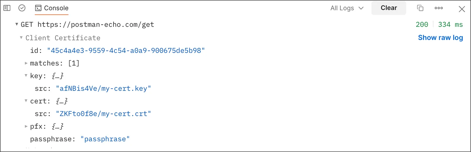 Certificate details in the Console