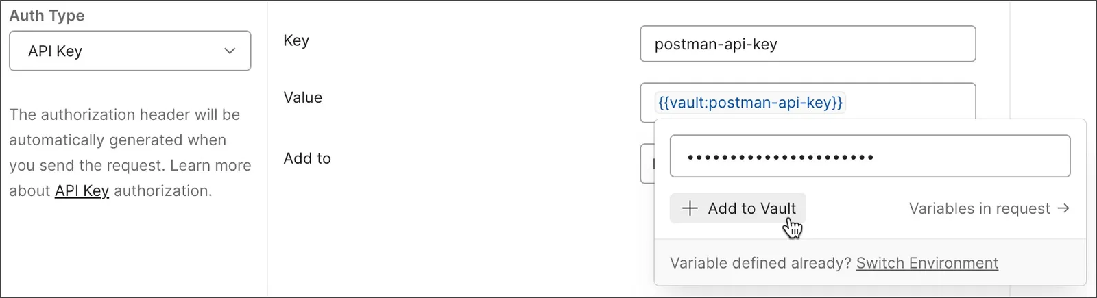 Add secret to Postman Vault