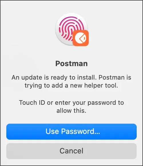 Helper tool dialog popup