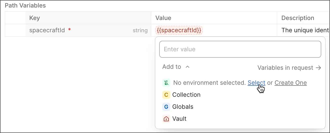 Choose or create an environment for unresolved variables