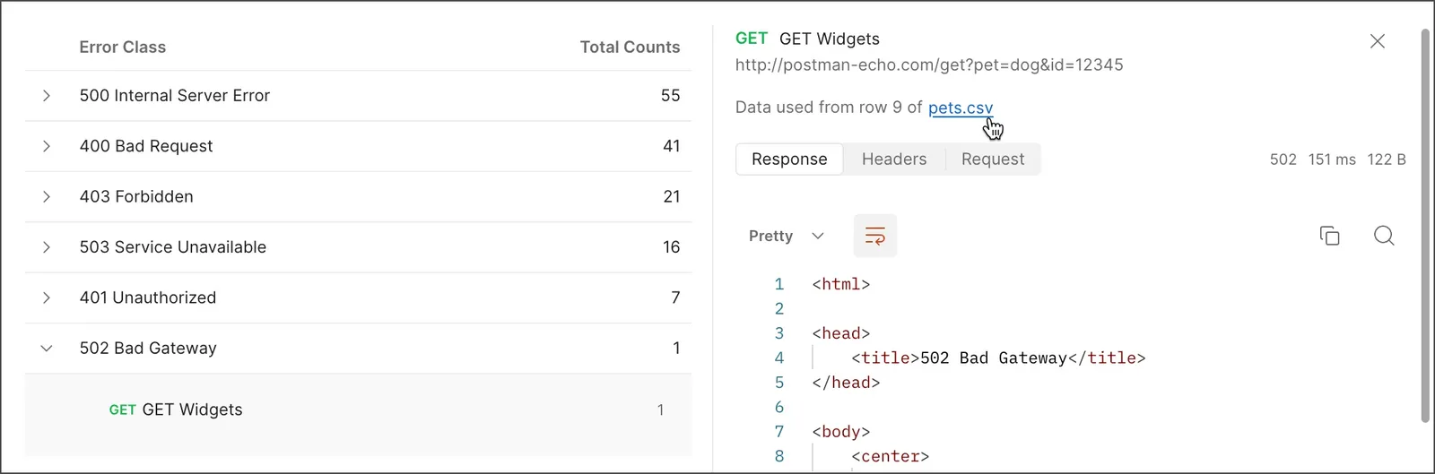 Viewing imported data for a request error