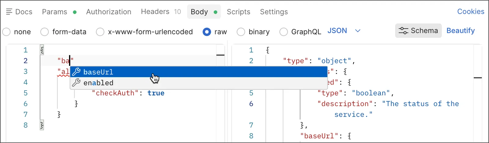 Body data autocomplete
