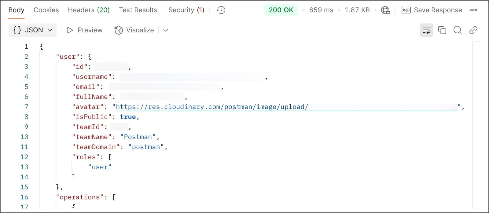 A successful Get authenticated user endpoint response