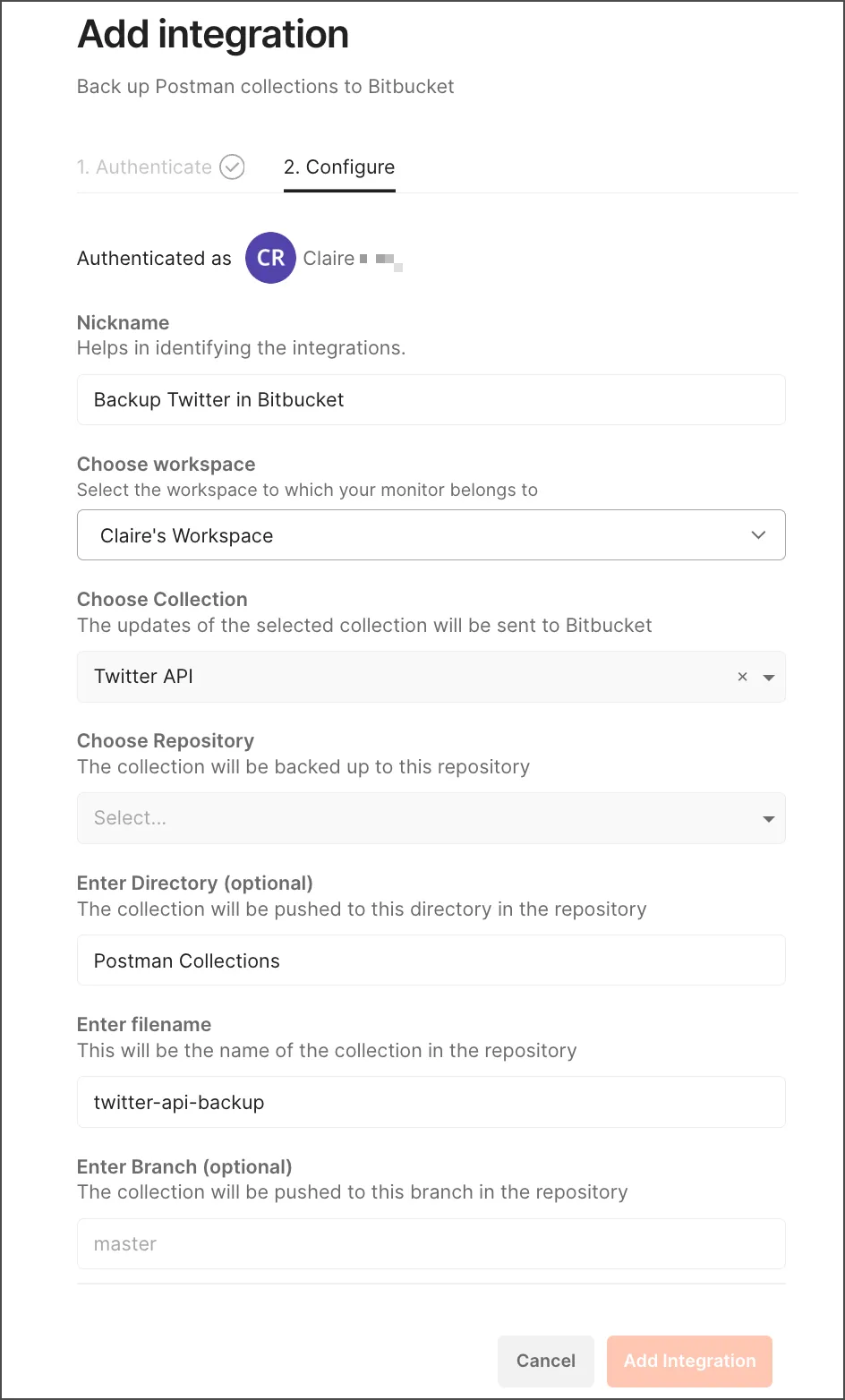 Configure Bitbucket integration