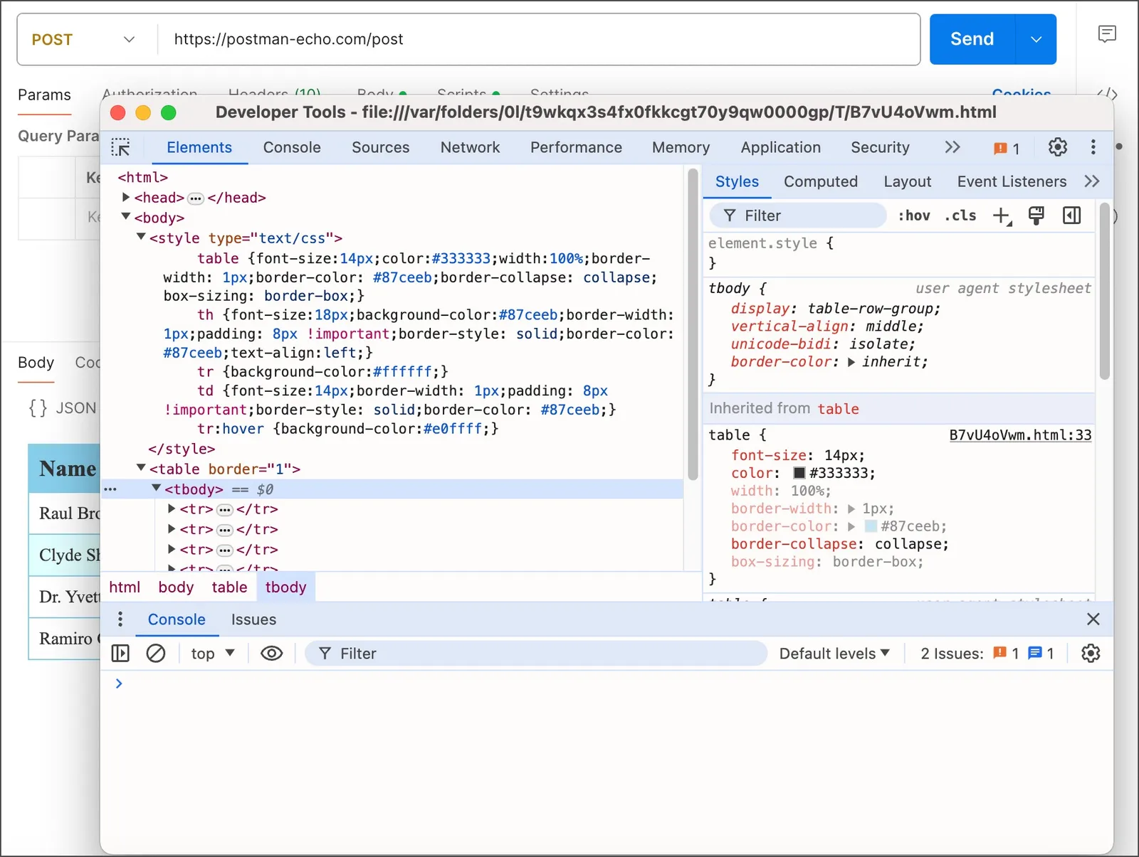 Debugging visualizers in Postman